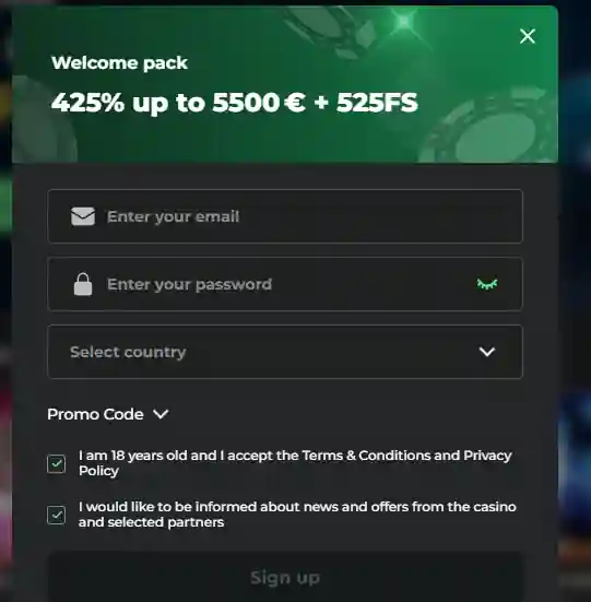 Current Super Spin registration and account interface